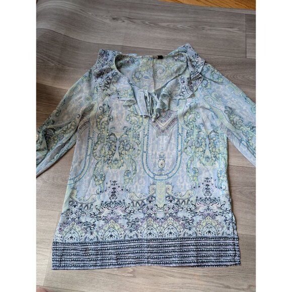 Skyes The Limit Womens Paisley Print Blouse S Blue/Green Ruffled Neck - Picture 4 of 8